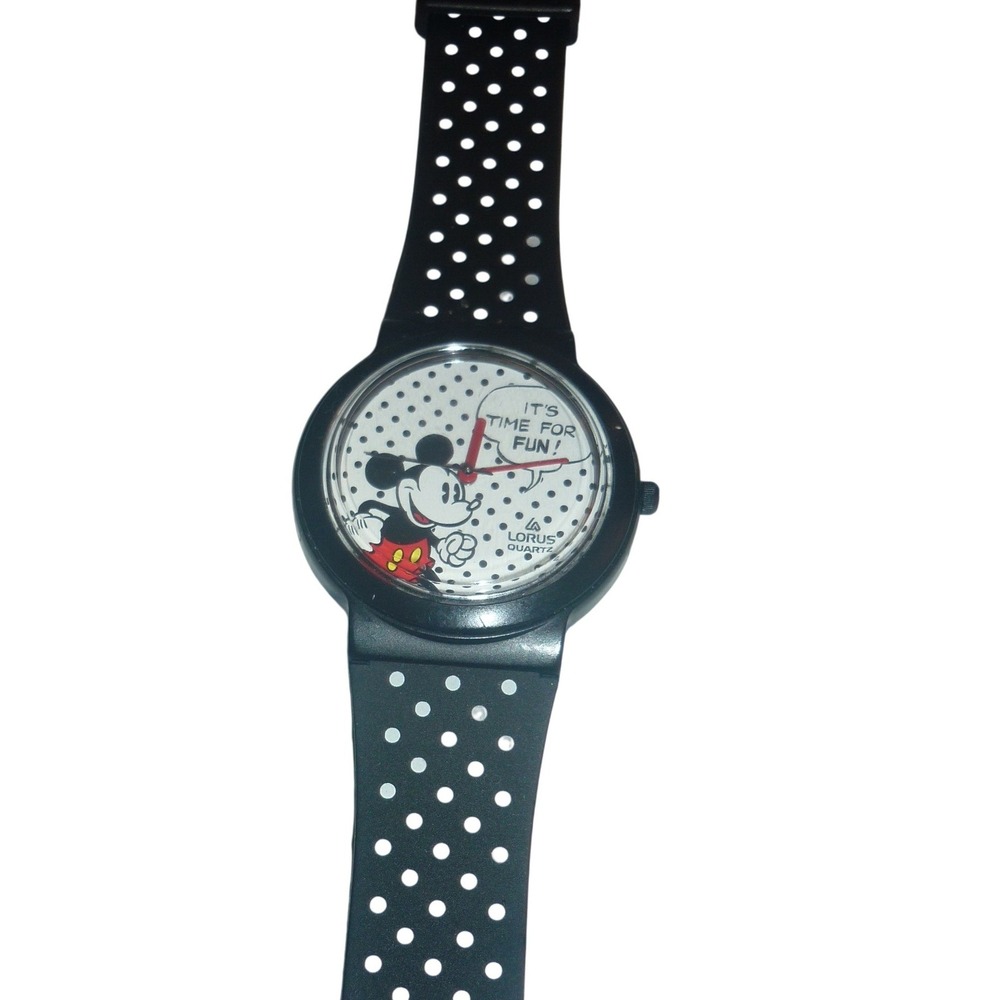 Vintage Lorus Mickey Mouse Watch Polka Dot Band Time For Fun V501-6610 Disney